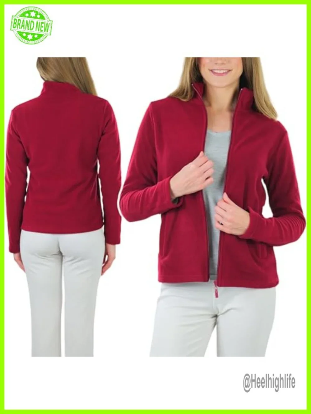 Women's Zip Up High Collar Polar Fleece Jacket - Picture 6 of 7